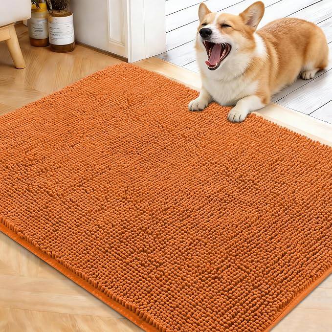 OLANLY Dog Door Mat for Muddy Paws 40x32, Absorbs Moisture and Dirt, Absorbent Non-Slip Washable Doormat, Quick Dry Chenille Mud Mat for Dogs, Entry Indoor Entryway Carpet for Inside Floor, Clay