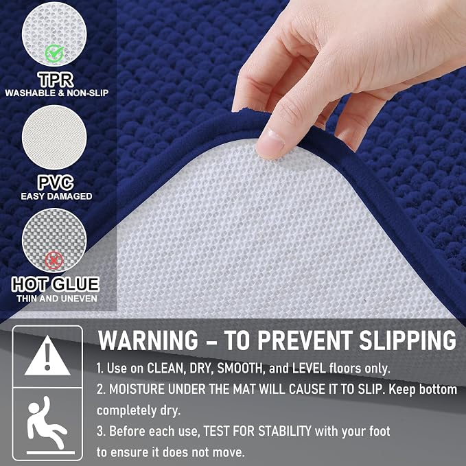 Arotive Bathroom Rugs 24" x 16", Ultra Soft Absorbent Chenille Bath Rugs, Non-Slip Rubber Backing, Machine Washable Bath Mats for Bathroom Floor, Tub and Shower, Home Decor Accessories, Navy