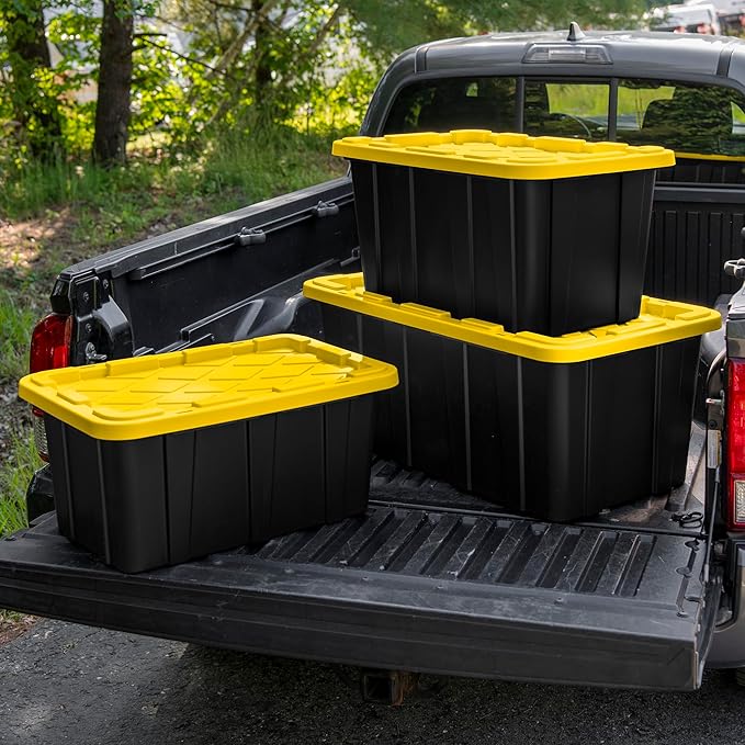 Sterilite 18-Pack Stackable Storage Bins, Heavy Duty Totes w/ Lids, 17 Gallon, Black/Yellow