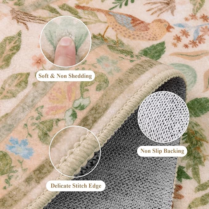 HEBE Boho Kitchen Rugs Sets of 3, Non Slip Washable Kitchen Mats for Floor, Farmhouse Kitchen Carpet Runner Rug Set for Sink, Stove, Laundry Room & Hallway