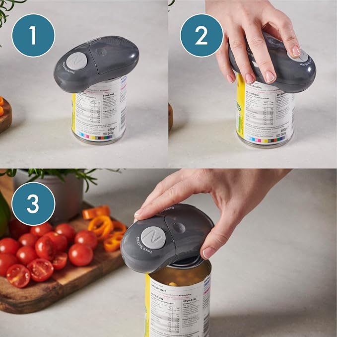 Culinare One Touch Electronic Tin Opener, Grey, Plastic/Stainless Steel, Automatic Can Opener, Battery Operated/Hands-Free Use/Magnetic Lid Removal, Batteries Not Included