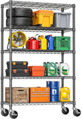 IZEUK 5-Tier Heavy Duty Metal Shelving Unit, Adjustable Steel Wire Storage Rack for Garage, Kitchen, Basement, Laundry Room & Office, Black, 17.7" D x 47.2" W x 72.3" H, 1750 lbs Capacity
