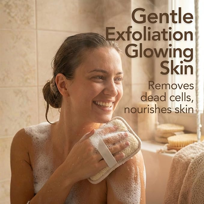 Natural Loofah Sponge for Body Scrub, Exfoliating Body Scrubber & Loofah with Handle, Exfoliating Pads, Loofah for Women, Men & Kids (2 Count - 1 Pack, Rectangular)