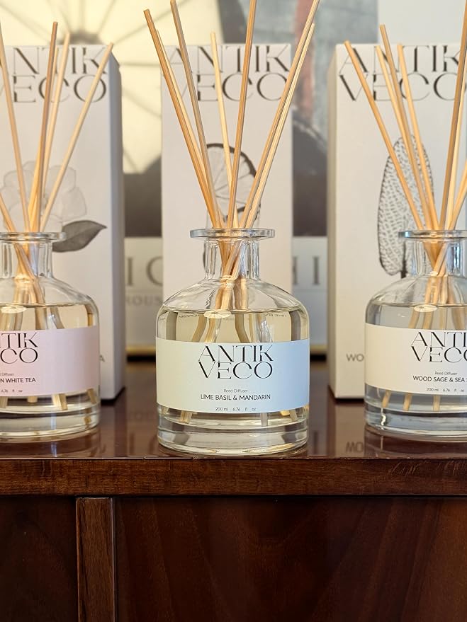 Lime Basil & Mandarin Reed Diffuser – Citrus & Herbal Diffuser for Home 6.7 fl oz – 8 Rattan Sticks – Premium Aromatherapy Oil – Elegant Glass Bottle – 90 Days Long Lasting Diffuser Set