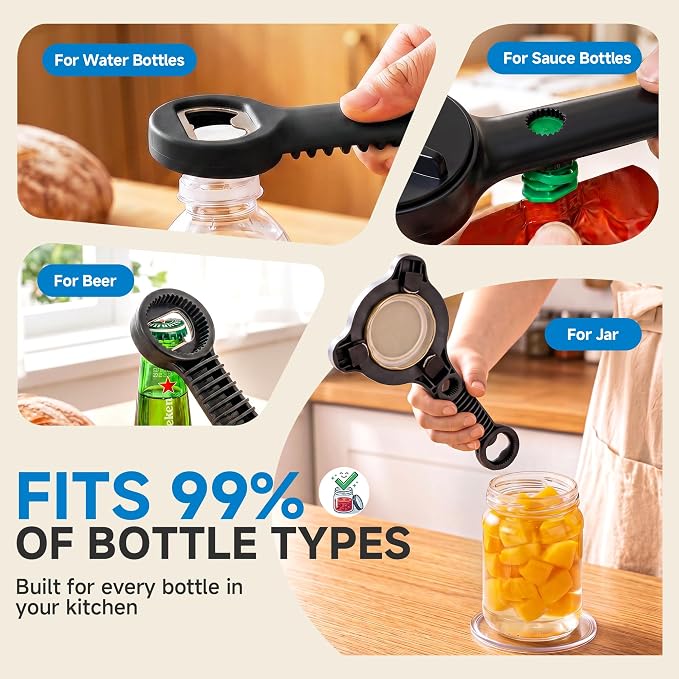 2026 Upgraded 4-in-1 Jar Opener - Adjustable Stainless Steel Lid Remover for Seniors & Arthritis Sufferers, Fits Kitchen Jars, Bottles & Cans Black(2Pcs)