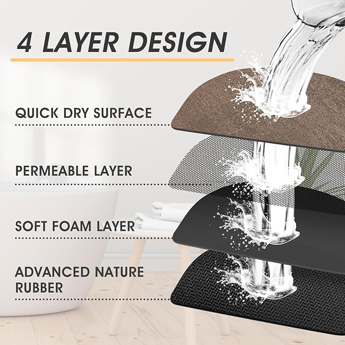 ACCUMTEK Non Slip Bath Mat, Thin Bathroom Rugs Fit Under Door, Quick Dry Bath Mats, Machine Washable Bath Rugs for Bathroom, Bathtub & Kitchen, Bathtub & Kitchen, Brown/Marble/32 x20