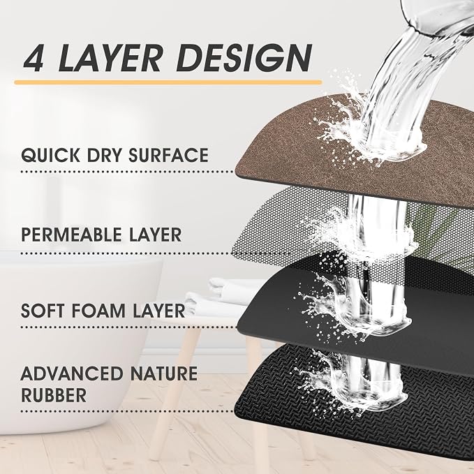 ACCUMTEK Non Slip Bath Mat, Thin Bathroom Rugs Fit Under Door, Quick Dry Bath Mats, Machine Washable Bath Rugs for Bathroom, Bathtub & Kitchen, Bathtub & Kitchen, Brown/Marble/24 x17