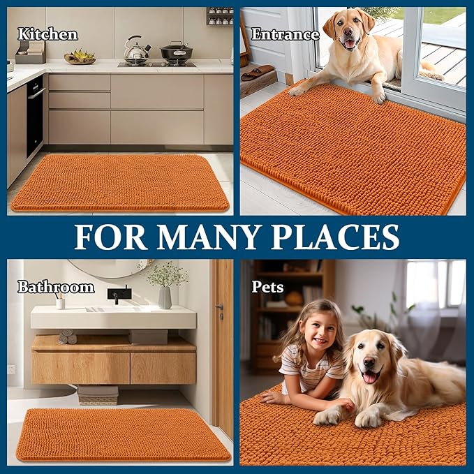 OLANLY Dog Door Mat for Muddy Paws 35x24, Absorbs Moisture and Dirt, Absorbent Non-Slip Washable Doormat, Quick Dry Chenille Mud Mat for Dogs, Entry Indoor Entryway Carpet for Inside Floor, Clay