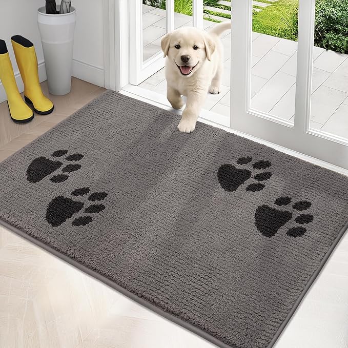 PURRUGS Dirt Trapping Door Mat 32" x 47", Non-Skid/Slip Machine Washable Microfiber Entrance Rug, Shoes Scraper, Dog Doormat, Super Absorbent Floor Mat for Muddy Wet Shoes and Paws, Light Grey