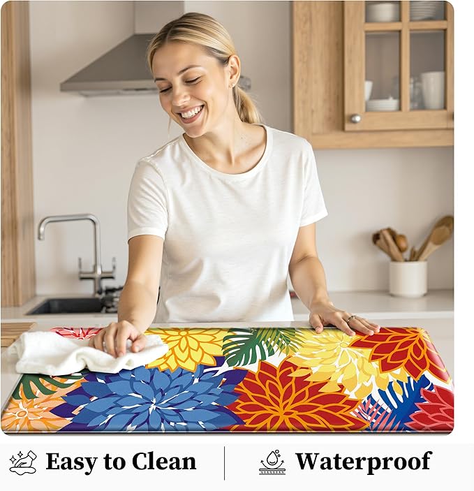 Arenarug Kitchen Mats for Floor 2PCS Cushioned Anti Fatigue Kitchen Mats Waterproof Non Slip Kitchen Mat Rug Set Comfort Foam Standing Mat for Sink, Laundry, Office,17.3" x 28" + 17.3" x 47", Colorful