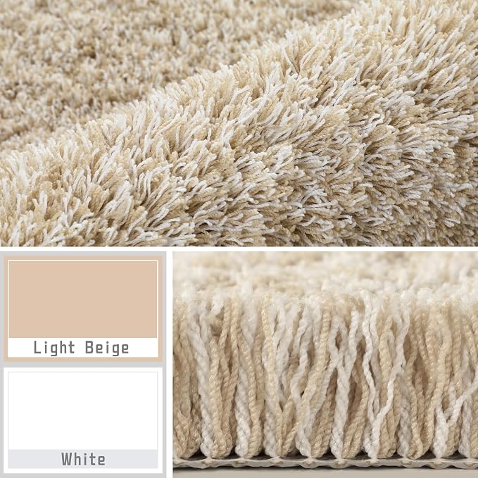 Yimobra Bath Rugs for Bathroom 32X20, Ultra Soft and Water Absorbent Bath Mats, Non Slip Plush Shower Mat Outside, Microfiber Mats for Bathroom Floor/Tub, Machine Washable, Light Beige and White