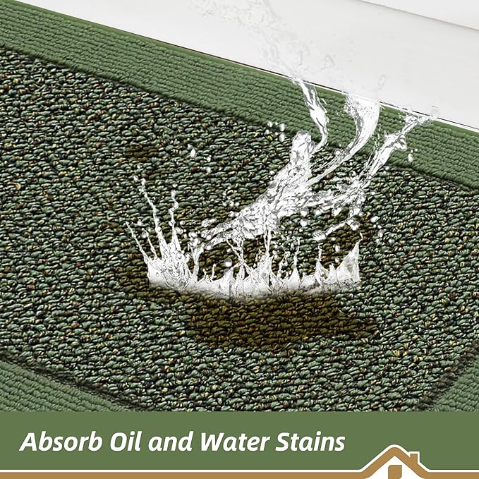 BEQHAUSE Kitchen Rugs and Mats Set of 2 Non-Slip Kitchen Mats for Floor, Absorbent and Stain Resistant Kitchen Runner, Machine Washable Rugs for Kitchen, Laundry & Sink, 20"x32"+20"x48", Green