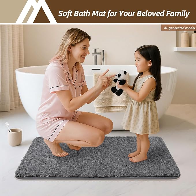 COSY HOMEER Bath Rugs for Bathroom Extra Thick - Anti-Slip Bath Mats Soft Plush Yarn Shaggy 100% Strong Mirco Polyeste Mat Living Room Bedroom Mat Floor Water Absorbent(Dark Grey,24x48 - Inches)