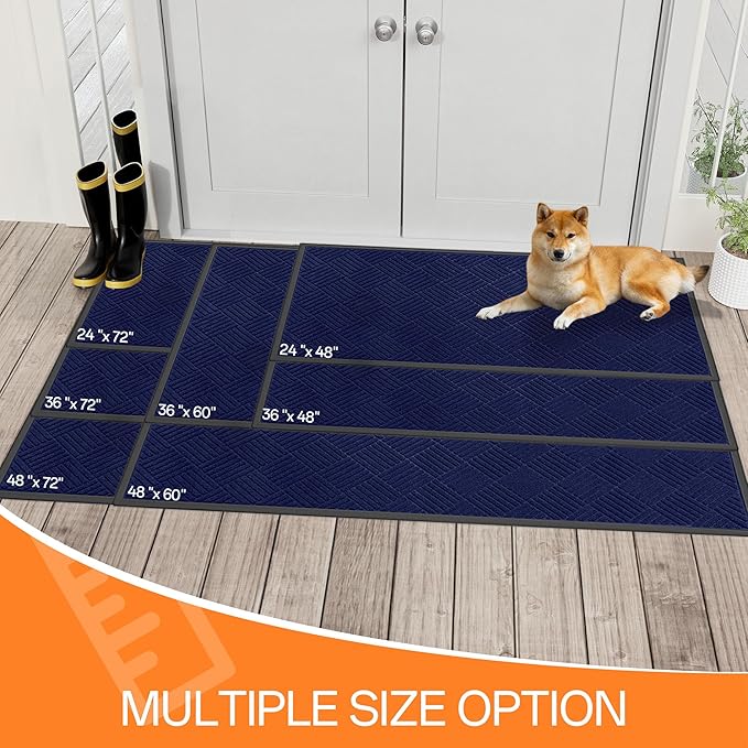 Indoor Outdoor Door Mat, 5’x 3' Doormat for Entryway, Rubber Backing Non Slip Front Door Mat Outside Entrance, Super Absorbent Commercial Floor Mat for Home Office, Blue