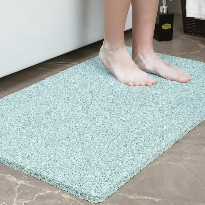 0.6" Extra Thick Non Slip Bath Mat, Shower Mat with Drain, Quick Drying Bathtub Mats for Inside Shower, PVC Loofah Shower Mat, Foot Scrubber for Floor, Bathroom, Home, Kitchen, Wet Areas, 27x16 Inches