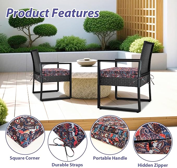 IPYNBAP Outdoor Chair Cushions Set of 4 -Waterproof Outdoor Seat Cushions for Patio Furniture, Patio Chair Cushion with Handle and Ties, Out Door Chair Pads,18.5x16x3-Square, Artistic Floral