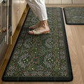 Collive Anti Fatigue Kitchen Rugs Sets of 2, Non Slip Waterproof Kitchen Mat Spring Vintage Floral Runner Rug, Ergonomic Comfort Desk Rugs for Floor, 20" x 47" + 20" x 32", Dark Green