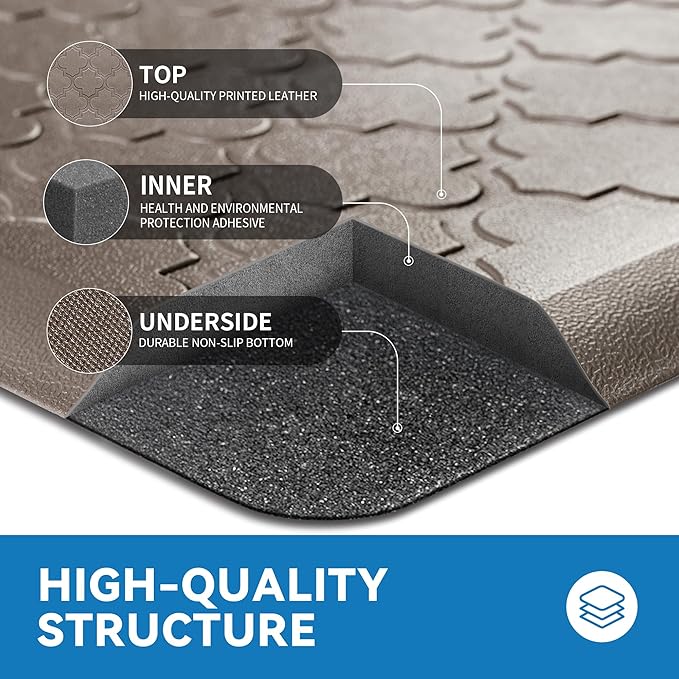 Kitchen Mat Cushioned Anti Fatigue for Floor, Non-Slip Waterproof Comfort Rug for Kitchen Sink, Standing Desk & Laundry, 17.3"x29", Khaki