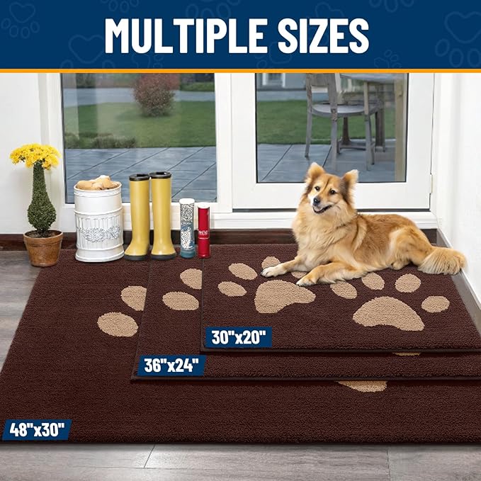 Smiry Dog Door Mat for Muddy Paws, Absorbs Moisture and Dirt, Low-Profile Entryway Mat with Non-Slip Backing, Entry Indoor Outdoor Doormat for Inside Floor (59x20 Inches, Brown, Paw)