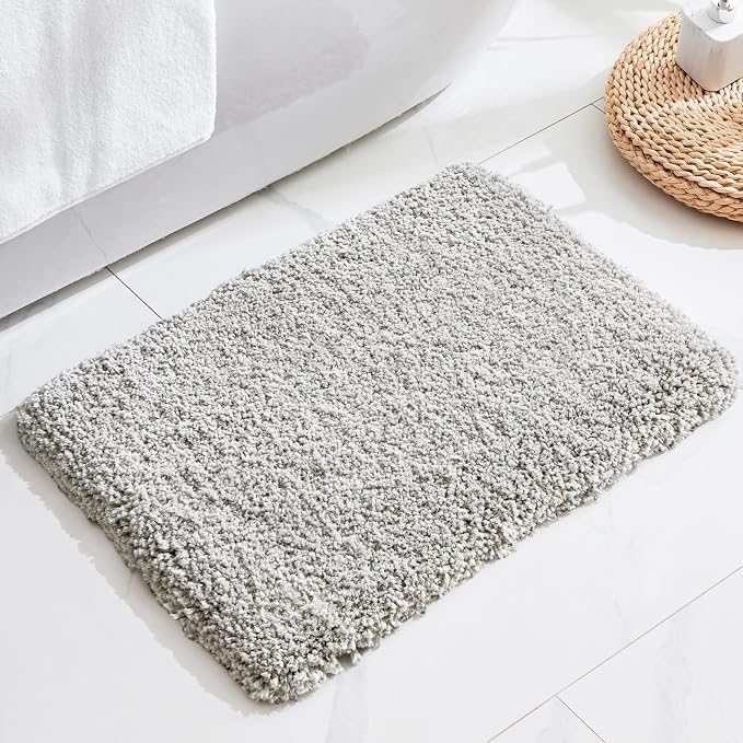 Disolla Grey Bathroom Rug 17x24 - Non-Slip Plush Small Bath Mat, Highly Absorbent & Ultra Soft Fluffy Floor Mat, Machine Washable for Shower and Tub