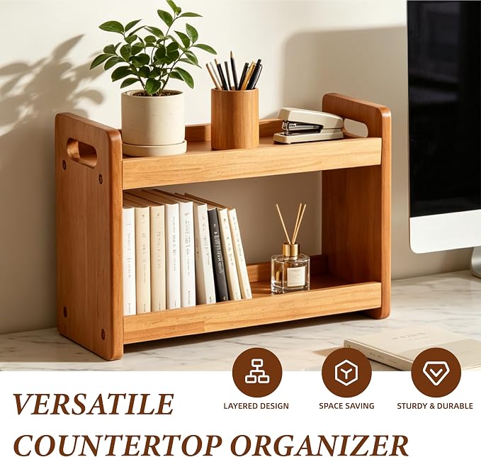Bathroom Counter Organizer, 2 Tier Bathroom Countertop Organizer, Bathroom Counter Shelf, Wooden Makeup Organizers Countertop, Bathroom Vanity Organizers and Storage for Bedroom, Gifts