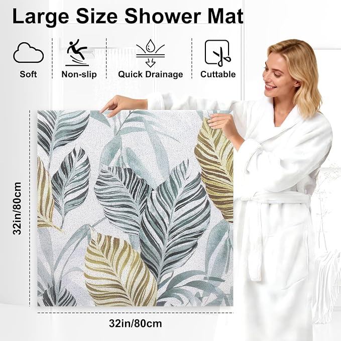 Square Shower Mat, 32x32 Inch Extra Large Non Slip Shower Mats for Inside Shower, Soft PVC Loofah Shower Mat Anti Slip Quick Drying, Shower Stall Mats for Home, Holtel, Bathroom