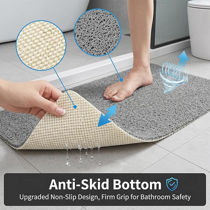 Shower Mat Non Slip, 16 x 24 Inch, Grey Shower Mats for Inside Shower, Soft PVC Loofah Bath Mats for Tub, Quick Drying Easy Cleaning Bathroom Stall Floor Mat Without Suction Cup