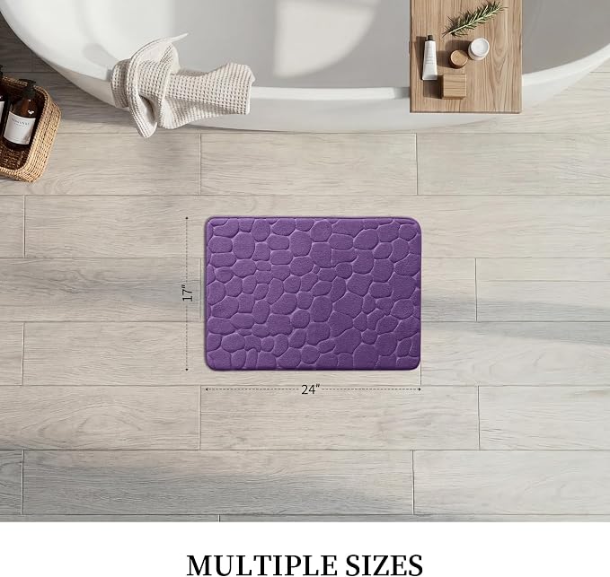 YIHOUSE Memory Foam Bath Mat Cobblestone Bathroom Rugs Super Water Absorbent Bath Mats for Bathroom Machine Washable Bath Rugs(17 x 24,Eggplant)