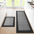 StepRite Kitchen Mats for Floor, Non-Slip Kitchen Rugs Set of 2 PCS, Super Absorbent Washable Kitchen Mats with Rubber Backing, Runner Mats for Front of Sink (20"x32"+20"x60" Black)