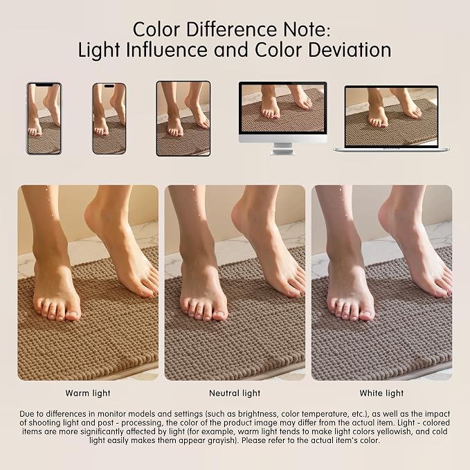 SUBRTEX Bathroom Rugs, 20" x 32" Chenille Bath Rug Soft Short Plush Bath Mat Soft Shower Mat Water Absorbent Shower Mat Quick Dry Machine Washable, Taupe Brown
