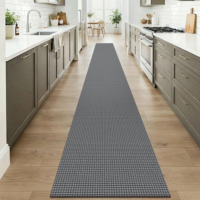 KOZYFLY Braided 2x20 Runners Rugs for Hallway, Extra Long Washable Runner Rug, Woven Non Slip Kitchen Runner, Cotton Entryway Rug, Floor Carpet for Entry, Aisle, Hall, Grey/Dark Grey