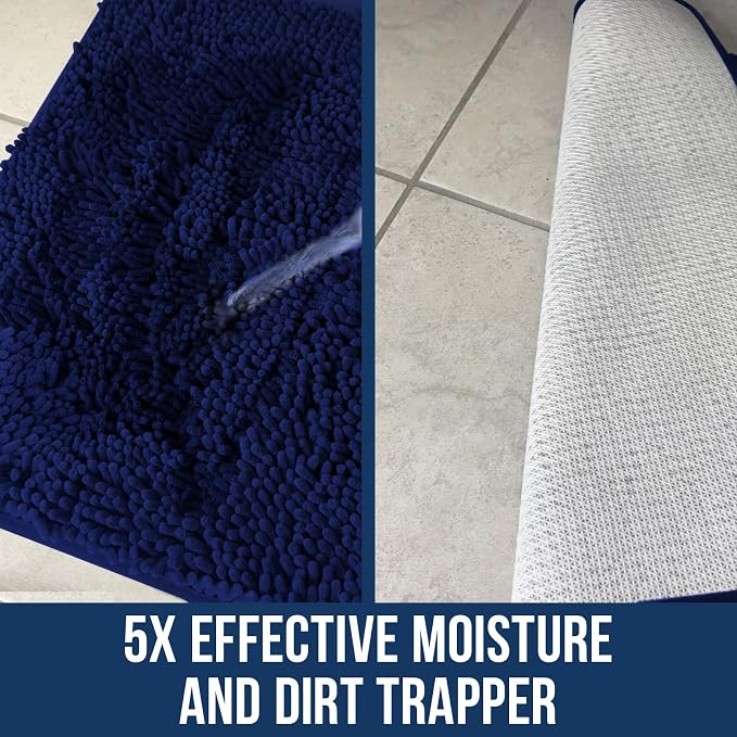 Muddy Mat® | Chenille Bathroom Rugs Quick Dry Microfiber Mats Non Slip Washable, Extra Thick, Soft and Highly Absorbent Bath Mats for Bathroom, Kitchen, and Shower Floor - Navy Blue 19"x30"