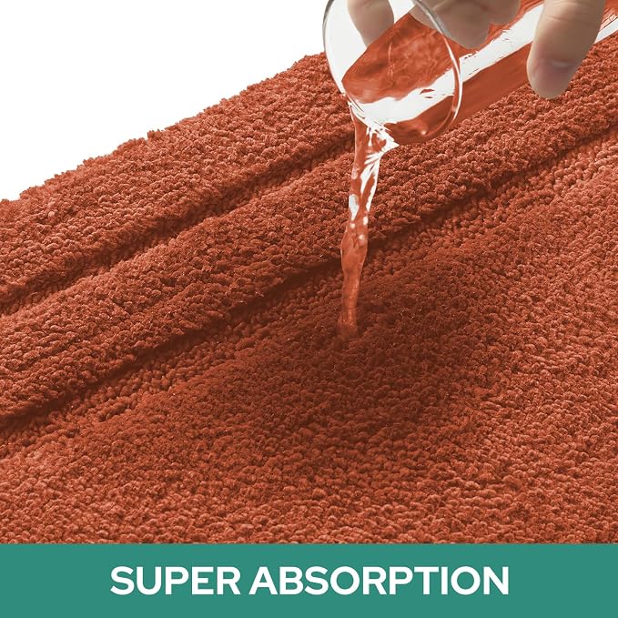 HOMEIDEAS Bathroom Rugs Sets 2 Piece, Super Soft and Absorbent Non Slip Microfiber U-Shaped Toilet Bath Mat Set (20"x32"+U20 x24, Burnt Orange)