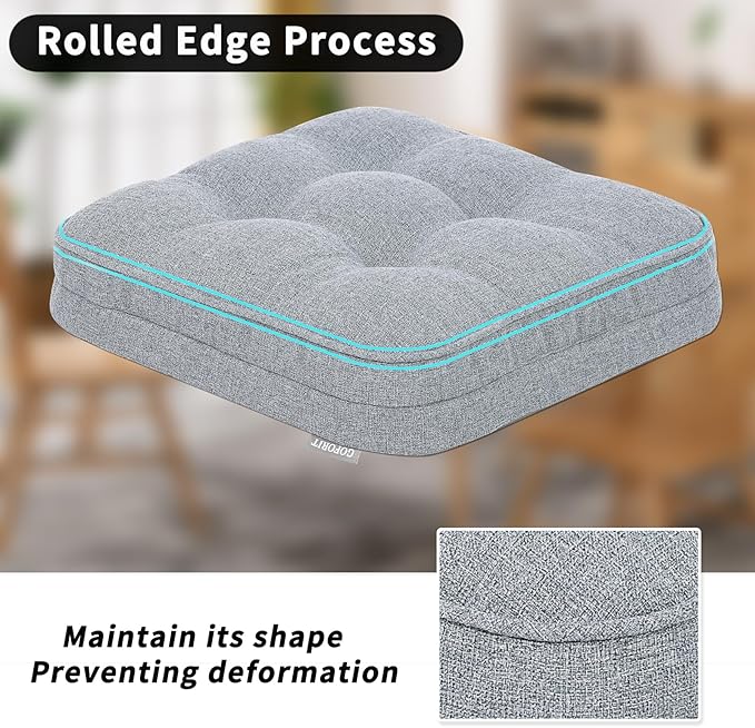 GOFORIT Memory Foam Seat Cushion，Kitchen Chair Cushions for Dining Chairs,Non-Slip Chair Pads with Removable Cover, 16'' x 16'', Grey