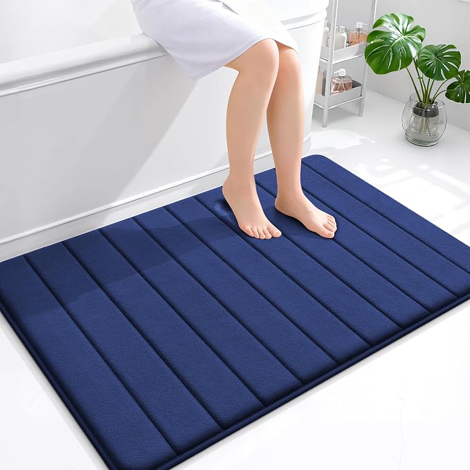 OLANLY Memory Foam Bath Mat 44x32, Super Soft Absorbent Bathroom Rugs, Quick Dry, Machine Washable Shower Floor Rugs, Bathmat Carpet, Bathroom Home Decor Accessories, Twilight Sapphire
