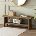HOKYHOKY Solid Wood Entryway Bench - 51.2" Farmhouse Long Storage Bench, Rustic Narrow Bench Seat for Indoor, Entryway, Dining Room, Living Room and Hallway, Brown