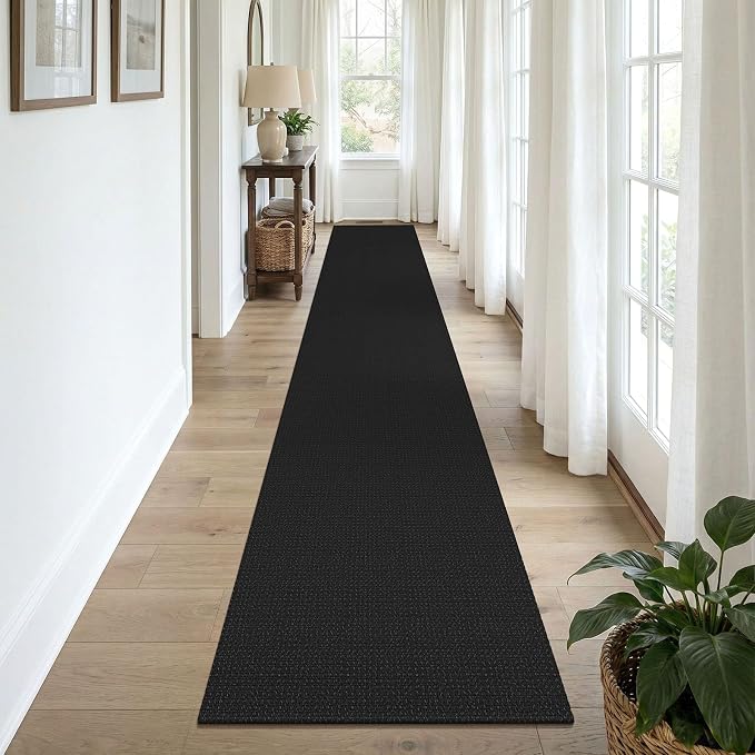KOZYFLY Black 2x12 Runners Rugs for Hallway, Long Washable Runner Rug, Woven Non Slip Kitchen Runner, Braided Entryway Rug, Floor Carpet for Entry, Aisle, Hall, Black/Dark Grey
