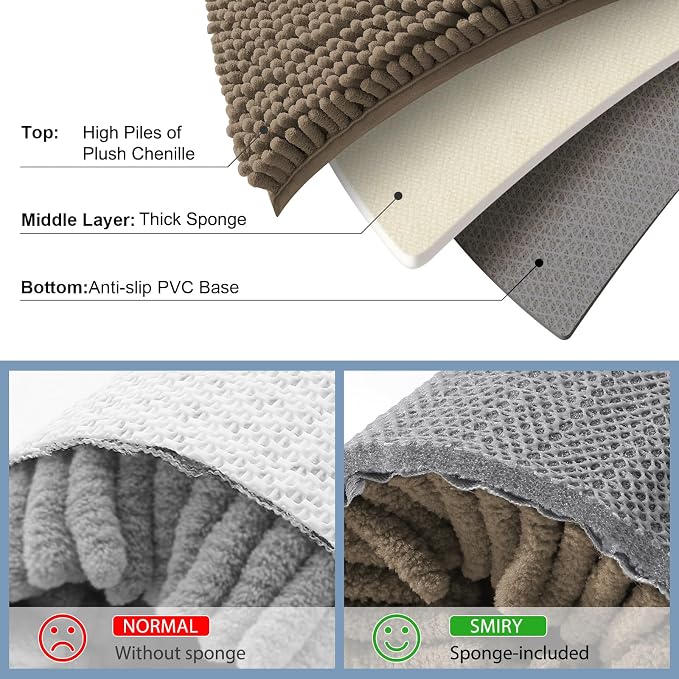 Smiry Bathroom Rugs Sets 2 Piece, Soft Absorbent Chenille Machine Washable Non Slip Shaggy Bath Rug Set for Tub, Shower, and Floor (34x21+24x16, Camel)