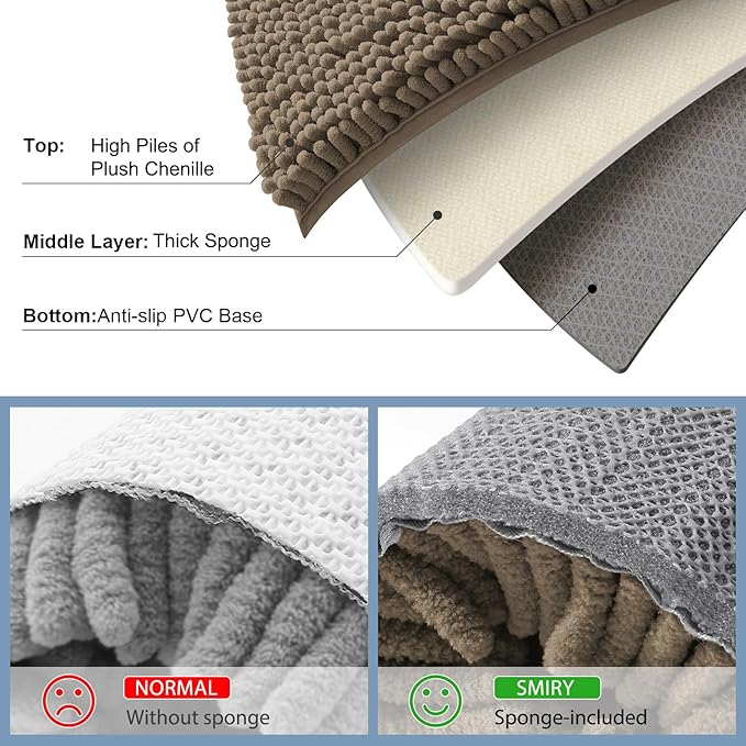 Smiry Bathroom Rugs Sets 2 Piece, Soft Absorbent Chenille Machine Washable Non Slip Shaggy Bath Rug Set for Tub, Shower, and Floor (34x21+30x20, Camel)