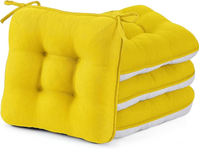 BETU Chair Cushions for Dining Chairs Set of 4,3.5" Thick Kitchen Table Chair Pads with Ties,Non Slip Backing and Covers, Seat Cushion for Dining Room,Bar,Patio Chairs,15.5"X15.5"X3.5",Gold