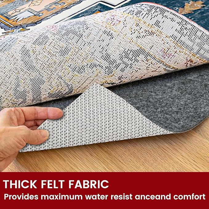 Waterproof Rug Pad, 8x10 ft Area Rug Non-Slip Carpet Pad, Non-Slip Rug Pads for All Floors and Finishes, Felt Pad for Hardwood Floors, Keeps Carpets in Place Soft and Safe