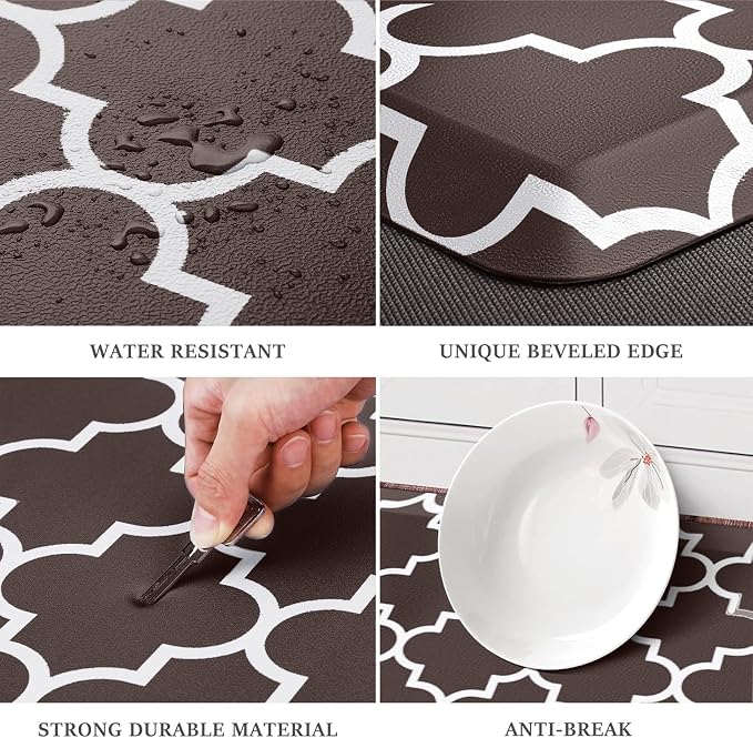 WISELIFE Anti Fatigue Floor Mat - 4/5 Inch Kitchen Mat Non Slip Waterproof Heavy Duty Ergonomic Comfort Mat Durable for Home, Office, Sink, Laundry,(17.3" x 60", Chocolate)