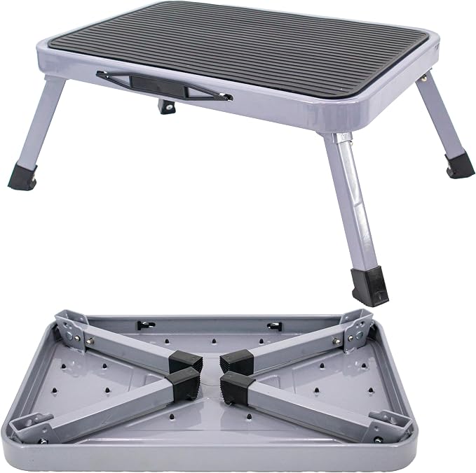 Metal Step Stool - Portable Folding Foot Stool - Non-Slip, Compact, 330lbs Capacity, Heavy Duty One Step Ladder for Kitchen (Black)