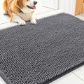 Smiry Dog Door Mat for Muddy Paws 30x20, Absorbent Dirt Trapper, Non-Slip Washable Chenille Entryway Rug for Inside Floor, Dark Grey, Classic Solid