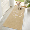 OLANLY Dog Door Mat for Muddy Paws 70x35, Paw Print Design, Absorbs Moisture and Dirt, Absorbent Non-Slip Washable Doormat, Quick Dry Chenille Mud Mat for Dogs, Entry Indoor Entryway Carpet, Beige