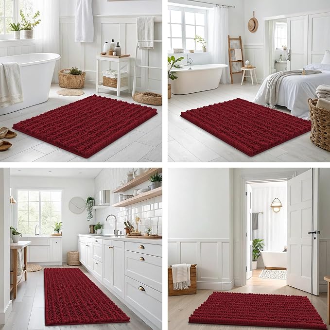 Smiry Bathroom Rugs Mat 44x24, Extra Soft Absorbent Chenille Bath Rugs, Non Slip Rubber Backing Machine Washable Quick Dry Bath Mats for Bathroom Floor, Tub, Shower, Home Decor Accessories, Red