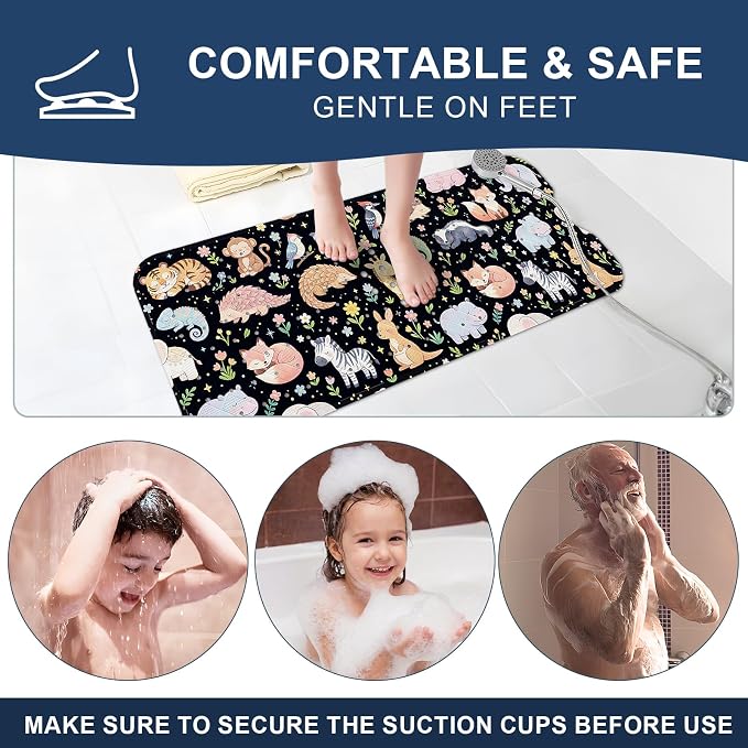 XIYUNTE Baby Bath Mat for Tub Non Slip Kids, BPA Free Extra Long Bathtub Mat 40x16 with Drain Holes and 200 Suction Cups, Non Toxic Machine Washable Toddler Bath Mat, Eco-Friendly Certified