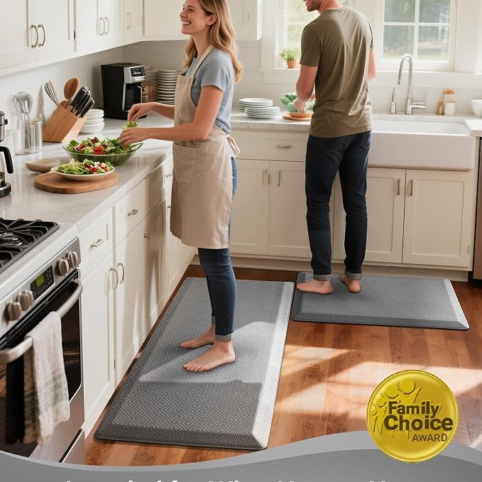 Ophanie Kitchen Mats for Floor, 3/4 inch Thick, 17x24 Anti Fatigue Cushioned Mat, Kitchen Rugs, Waterproof, Comfort Ergonomic Standing Mat for Office, Home, Sink, Grey Non-Slip Ridged Bottom
