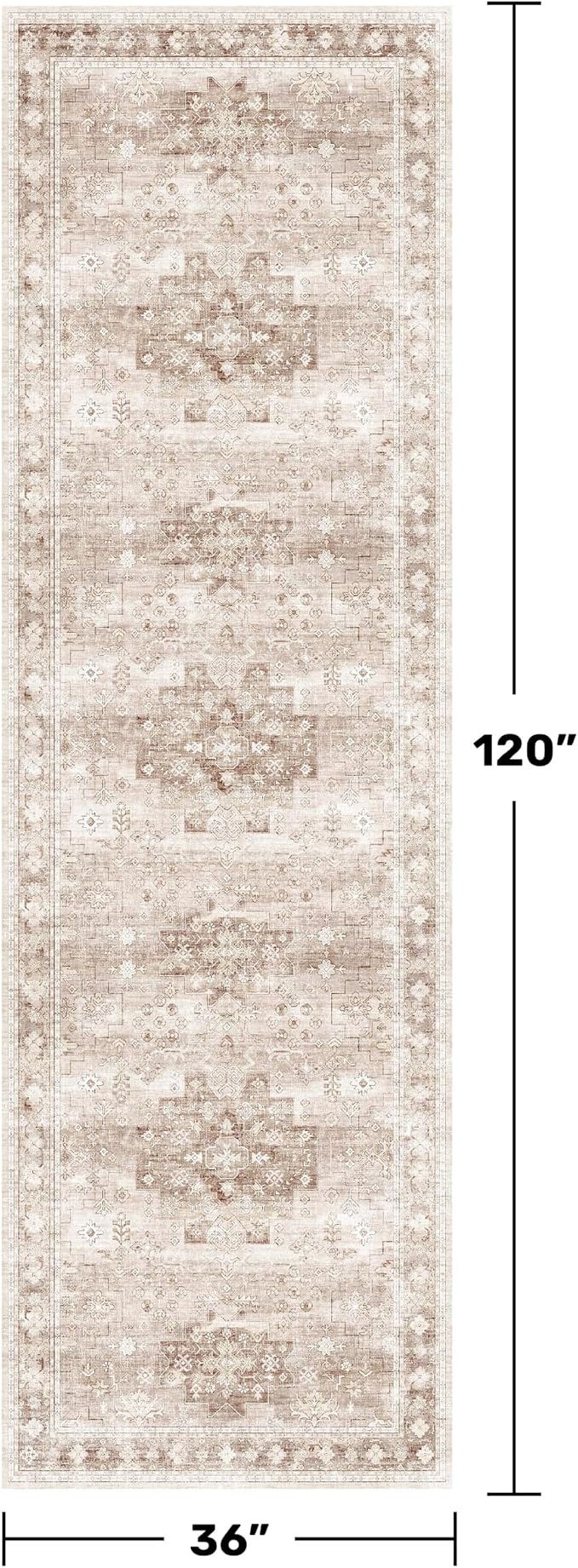 Hazo Haus Boho Washable 3x10 Hallway Runner Rug, Beige Waterproof Large Kitchen Floor Rug Indoor, Non-Slip Stain & Fade Resistant, Vintage Floral Décor (3x10 Beige/Latte)