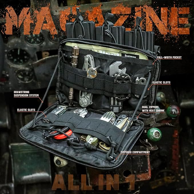 WYNEX Molle Admin Pouch of Kangaroo Style, Tactical Utility Tool Pouch with Mag/Zipper Strip Insert Modular EDC Medical Bag Organizer Attachment Patch Included